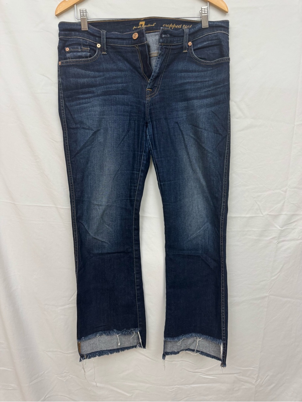 7 For All Mankind Dark Blue Cropped Raw Hem Jeans